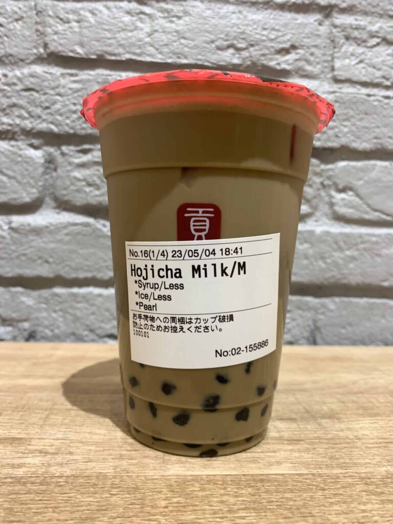 焙じ茶ミルクティー パールトッピングラベル面